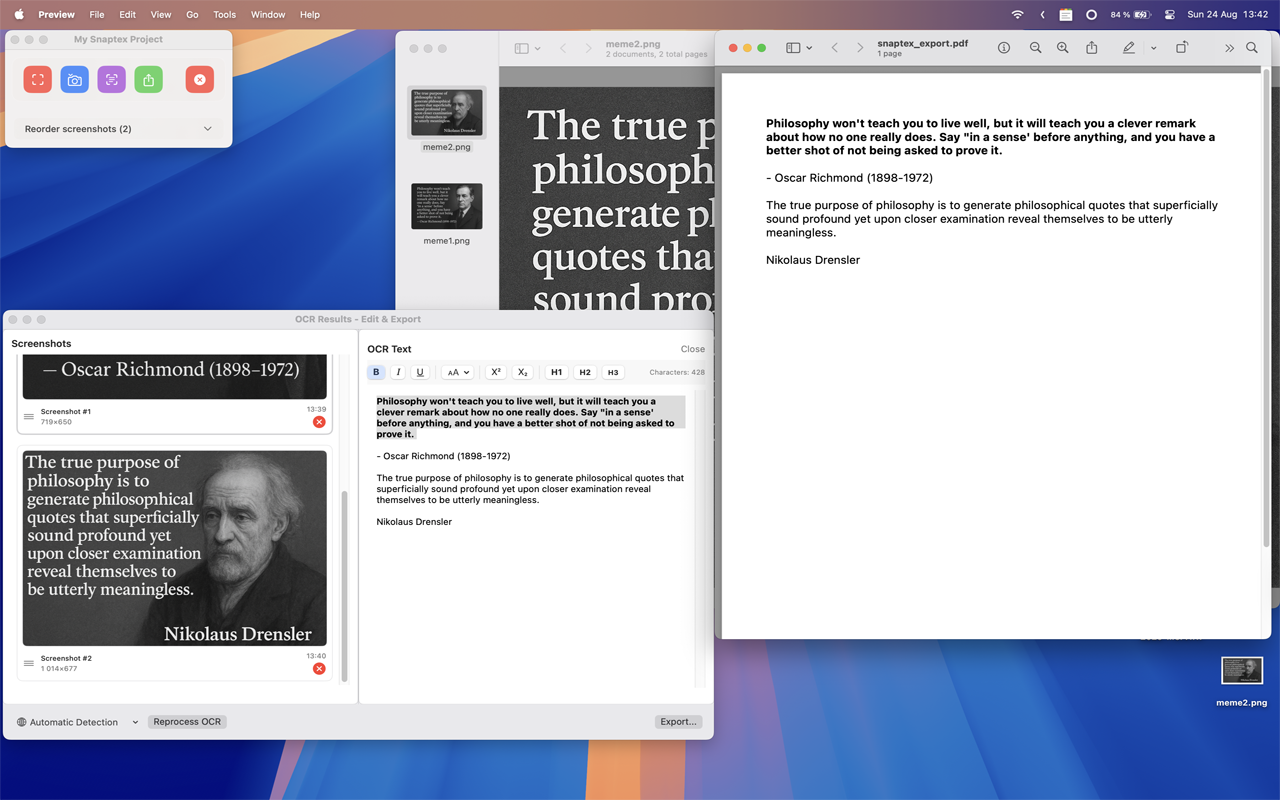 Snaptex copy to clipboard